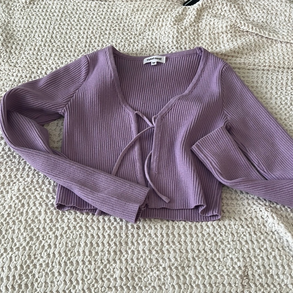 CUTE PURPLE RIBBED CARDIGAN
